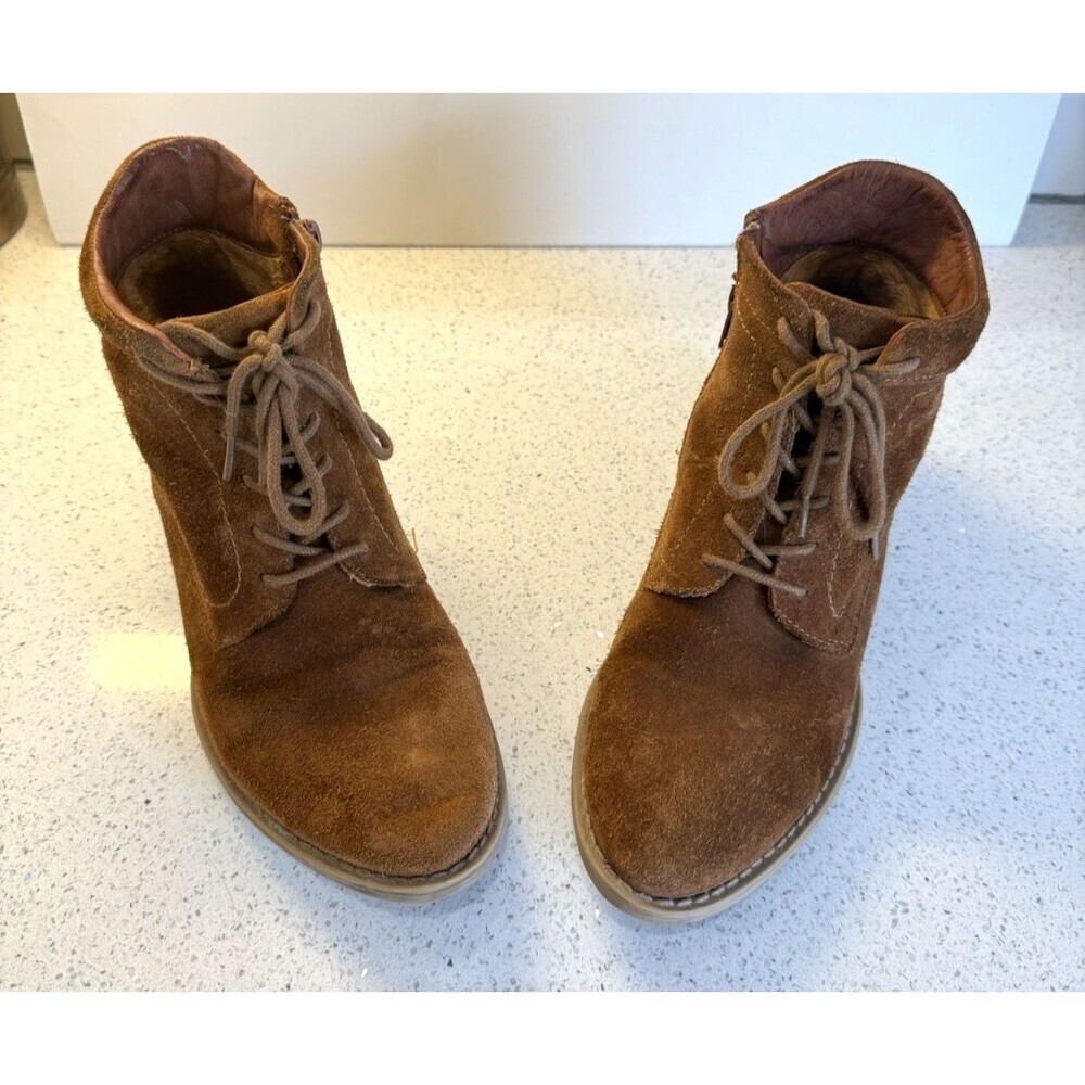 Eric Michael Womens Booties Brown Combat Suede Wedge Boots EU40 Sz 9 Laced